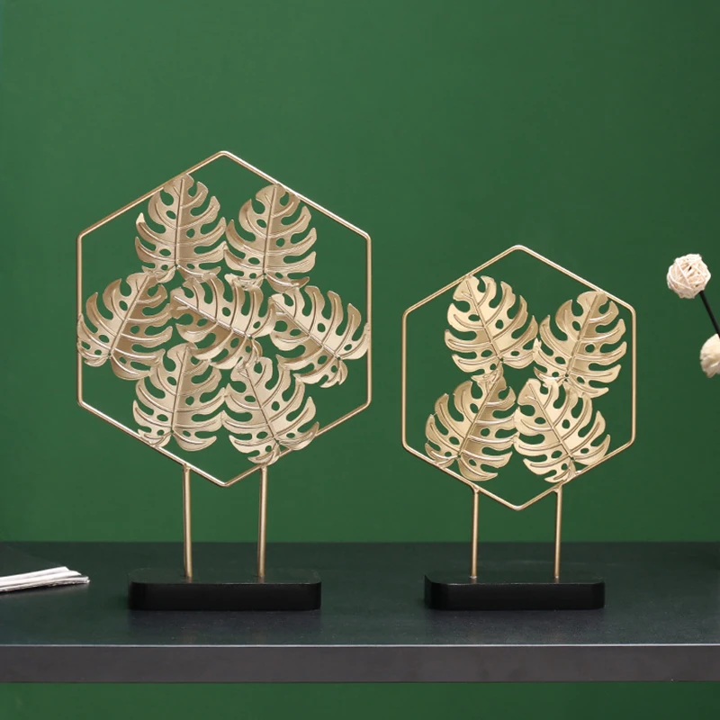 

Wrought Iron Metal Ornaments Leaf Shaped Luxury Decoration Modern Home Entrance Desk Decoration Monstera Ginkgo Leaf Iron Crafts