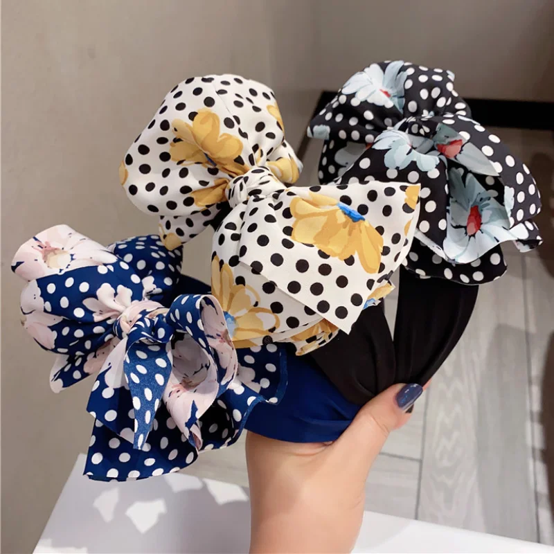 

2021 New Korean Style Elegant Girl Headband All-match Floral Fabric Bow Press Hair for Women Fashion Hair Accessories