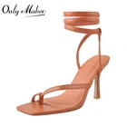 Женские босоножки Onlymaker, с квадратным носком, на шнуровке, матовые, оранжевые, с узким перекрестным ремешком, на каблуке рюмочка, повседневные, летние