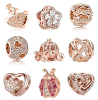 rose gold diamond swan ladybug customized charms suitable for pandora bracelet original christmas jewelry making gift