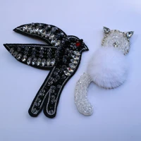 fashion swallow rabbit rhinestone appliques for clothing sew on beaded patches for clothes diy sequins parche appliques