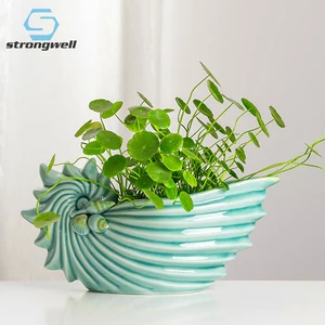 Цветок из керамической раковины Strongwell, горшок для оформления дома, зеленые растения, Гидропонные, суккуленты, сказочные декоративные украшения для сада