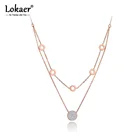 Двухслойный чокер Lokaer N20003 для женщин и девушек, модное ожерелье из нержавеющей титановой стали с геометрическим дизайном, цепочка с глиняной Стразы