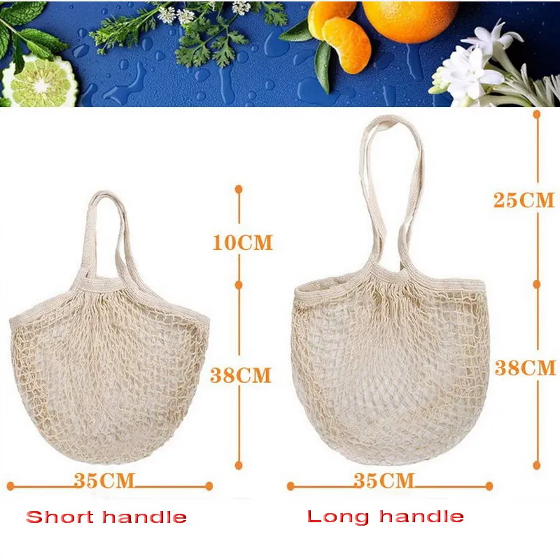 Koop 100Pcs Boodschappentassen Handtas Shopper Tote Mesh Netto Geweven Katoen Pouch String Herbruikbare Fruit Opbergtas Groenten Organizer