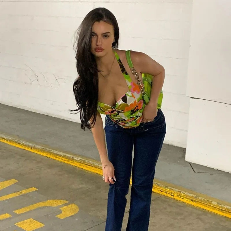 

Floral Print Harajuku Y2K Halter Tops Women Summer Backless Aesthetic 90s Camisole Korean Sexy Vintage Corset Tees Cuteandpsycho