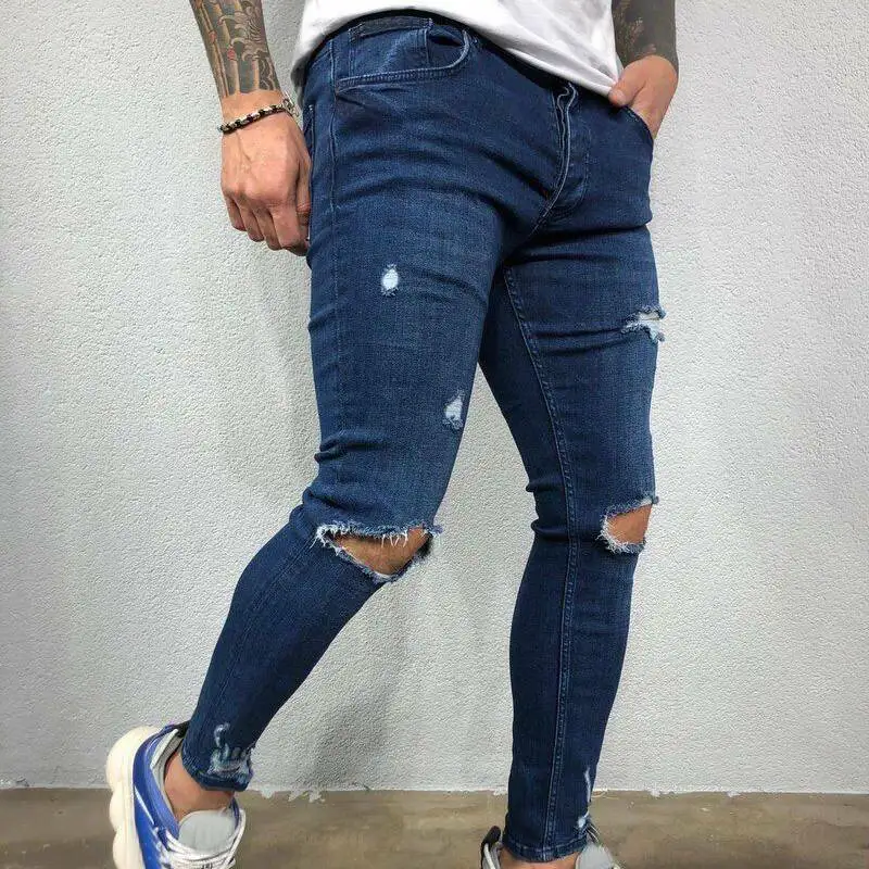 

Men Jeans Skinny Slim Fit Stretch Denim Designer Distressed Ripped Pants Trouser