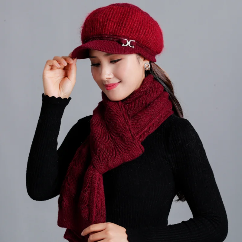 Новинка 2018 вязаная зимняя шапка и шарф из кроличьего меха женские облегающие