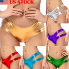 Женское сексуальное двухстороннее кожаное нижнее белье с вырезами, однотонные трусики с низкой посадкой, трусики бикини, черные, красные, серебристые трусики