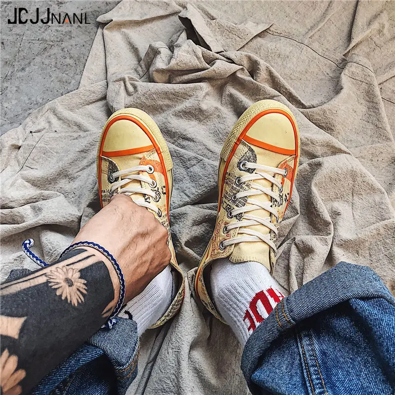 2019 New Style Low Top MEN'S SHOES Breathable Thin Cloth Shoes Men's Trendy Students Canvas Korean-style Cool Graffi | Обувь