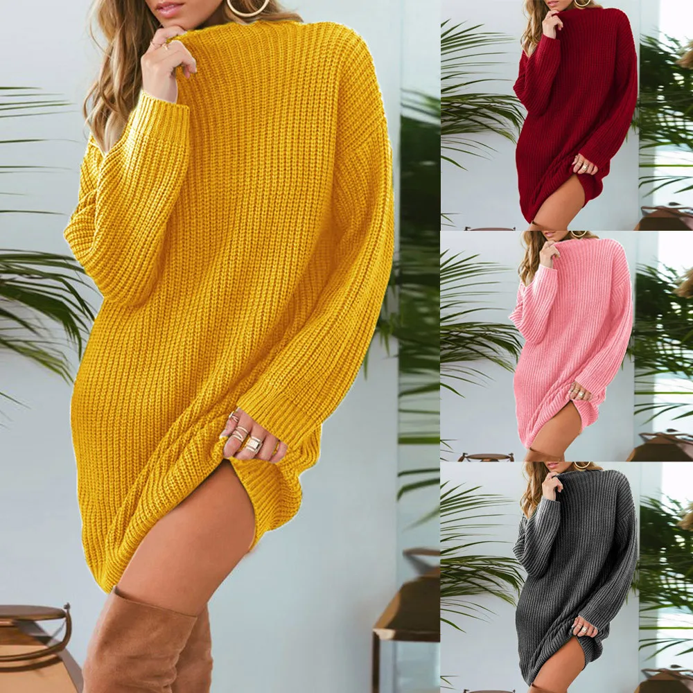 Стильный Вязанный свитер платье 2019 женская новая осенняя зимняя уличная одежда с