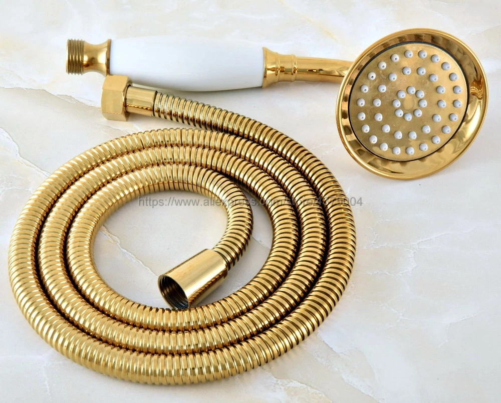 Luxury Gold Color Brass & Ceramics Telephone Hand Held Shower Head & 1.5 m Hose Bathroom shower set Nhh039