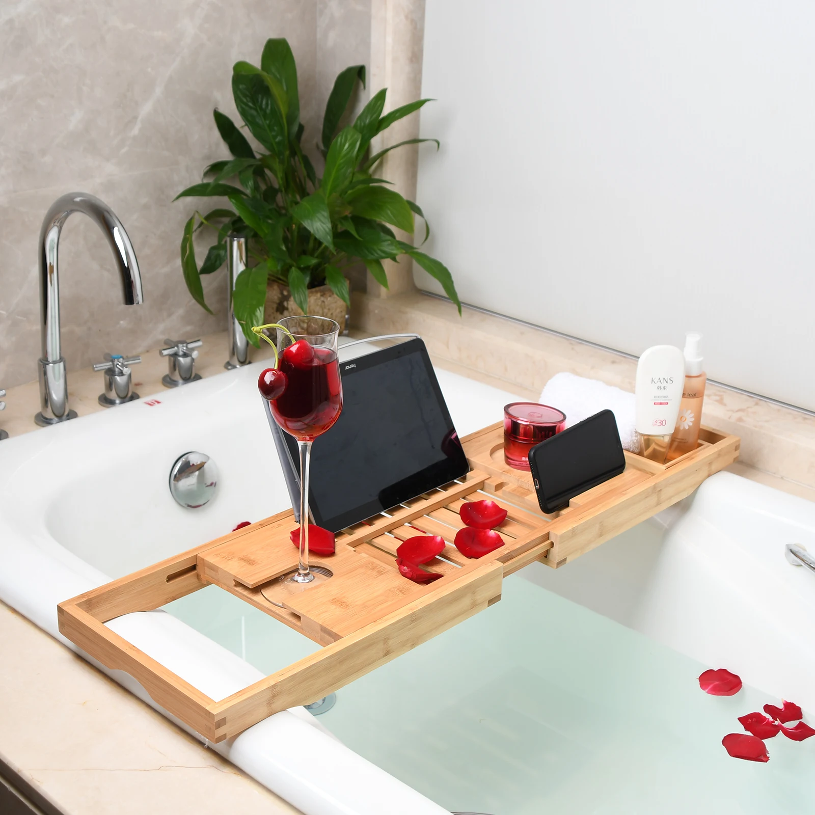 Деревянный поднос для ванны 70-105 см со стойкой чтения с держателем планшета | Дом и