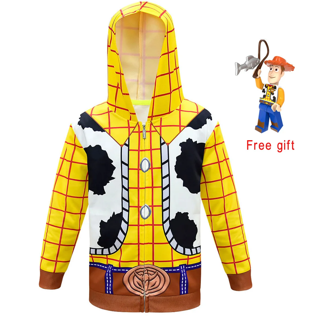 FZ0947-Free gift toy Вуди из «Истории игрушек» костюм аниме для косплея игрушка история толстовки кофты Хэллоуин Дети 3D печать молния с капюшоном свитер - Цвет: FZ0947-Free gift toy