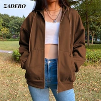 autumn winter hoodie sweatshirts women 2021 oversized zip up long sleeve pockets pullovers loose casual jackets y2k tops brown
