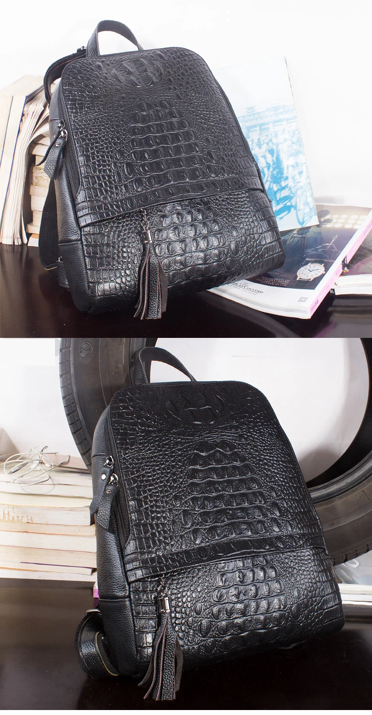 Genuine Leather Alligator Women Backpacks New Luxury Brand Female Real Natural Leather Ladies Girl Student Casual Backpack
