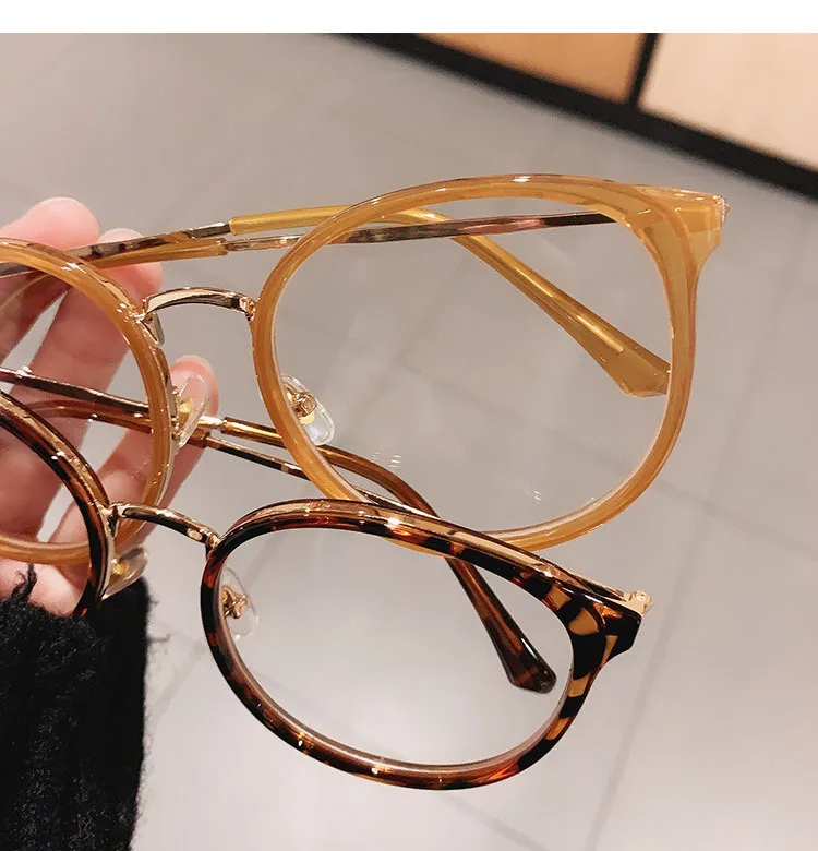 

Fashion Round Women Glasses Frame Vintage Clear Lens Eyewear Men Optical Leopard Green Eyeglasses Frame