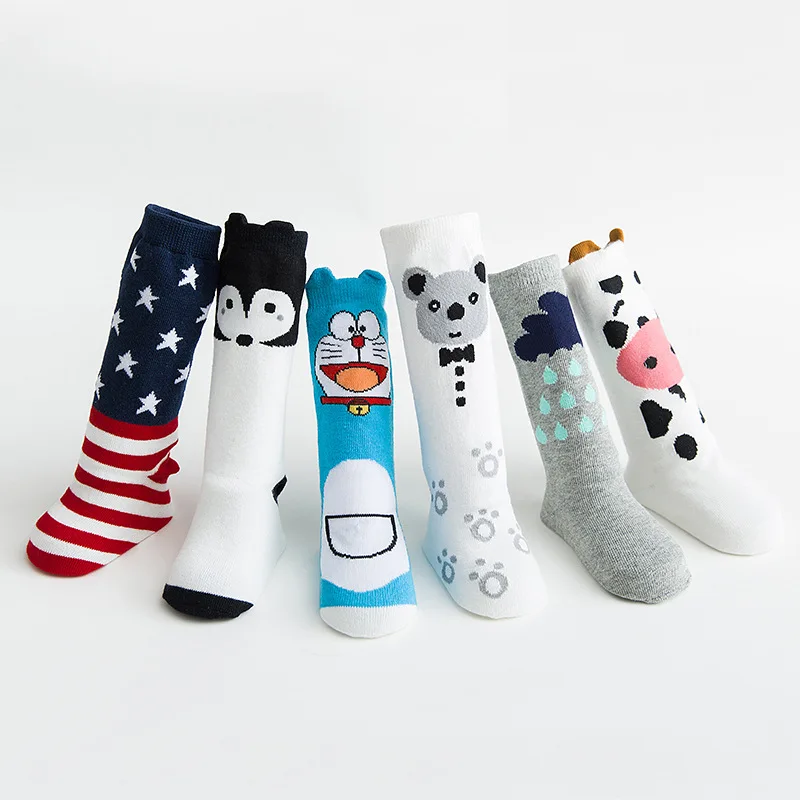 Гольфы с принтом животных для маленьких девочек Нескользящие гетры мультяшным