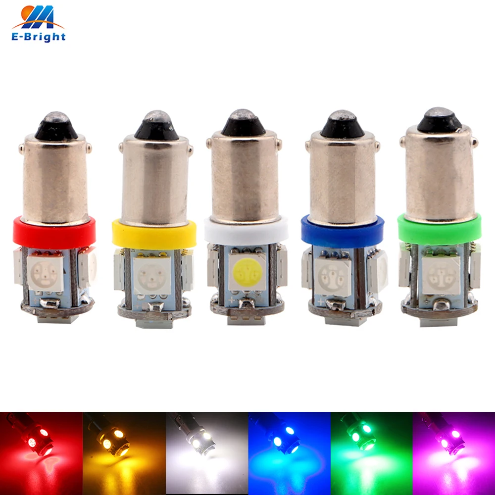 10 шт. AC/DC 12V 5050 5 SMD BA9S светодиодный белого и синего цвета желтого красного зеленого