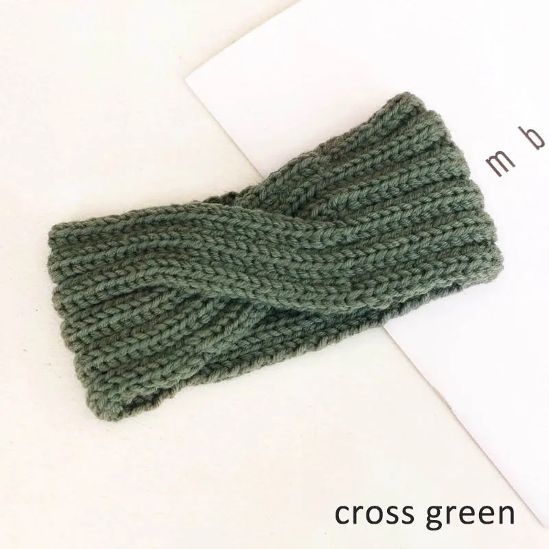 cross green Женская повязка на голову, зимняя теплая вязаная повязка на голову с ушками, вязаная повязка на голову с бантом, широкая растягивающаяся повязка на голову, широкий тюрбан, повязка на голову для девочек - Цвет: cross green