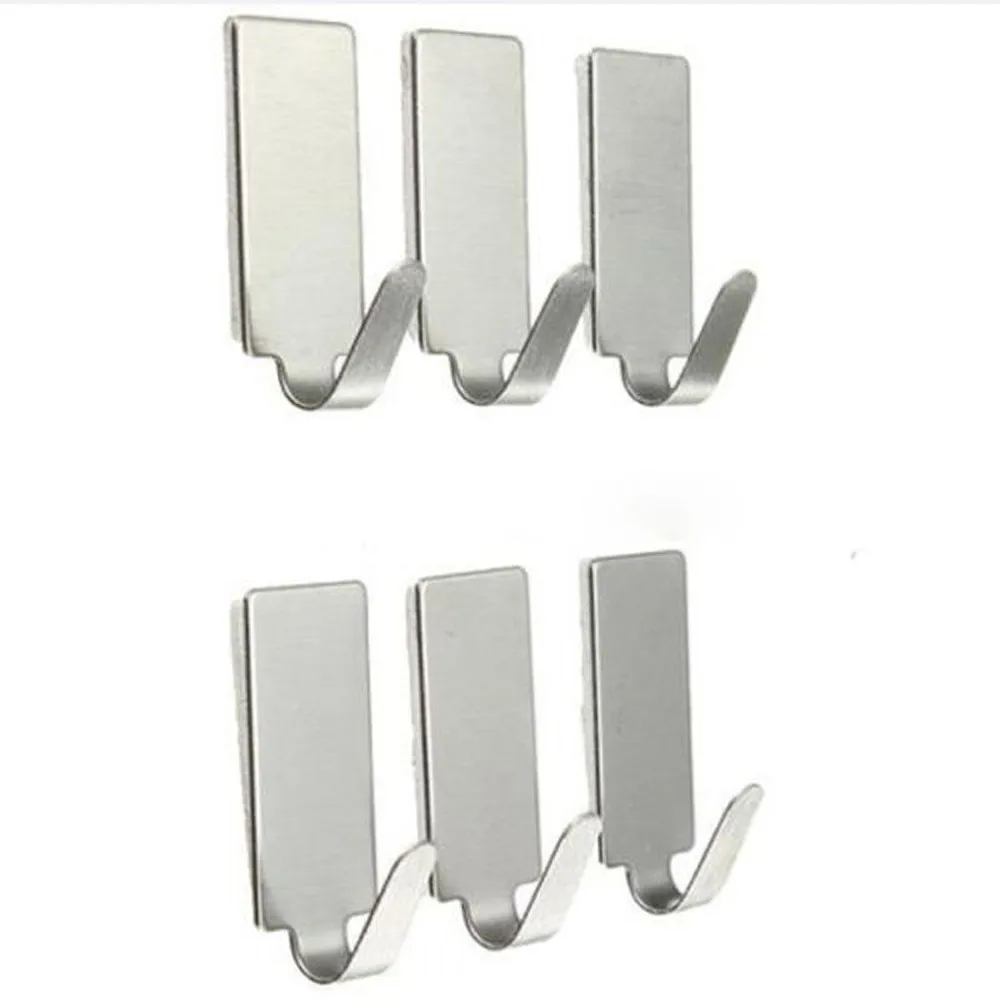 

6/12 PCS Strong Adhesive Hook Wall Door Sticky Hanger Holder PS Stainless Steel Kitchen Bathroom White Hooks Home Products