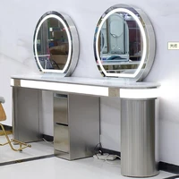 new wireless charging mirror stand hair salon special hot dyed stainless steel imitation marble table hairdressing shop