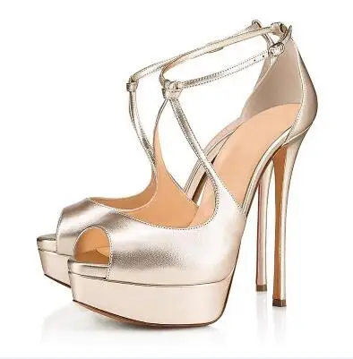 

Women Solid Color Glitter Peep Toe Platform Sandals Fashion Banquet Shoes Ankle Crossed Strap Sky High Heel Party Shoes
