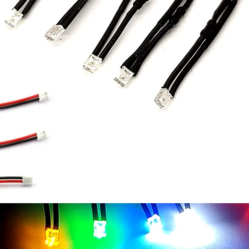 

100Pcs 24V 36V 48V 110V 220V Clear Squared 2*3*4mm LED With 20cm Red&Black Wire And ZH1.5 Plug White Red Blue Green Yellow