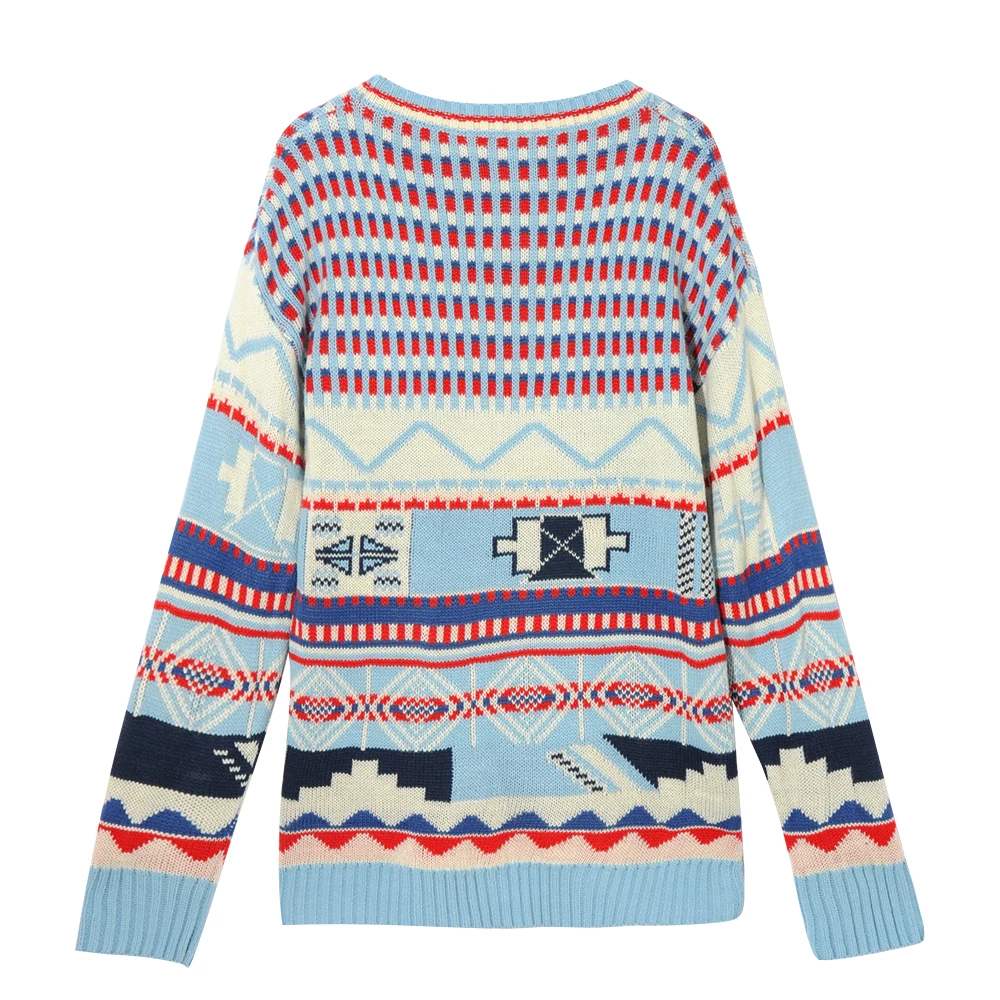 Женский трикотажный свитер в полоску с длинным рукавом и круглым вырезом