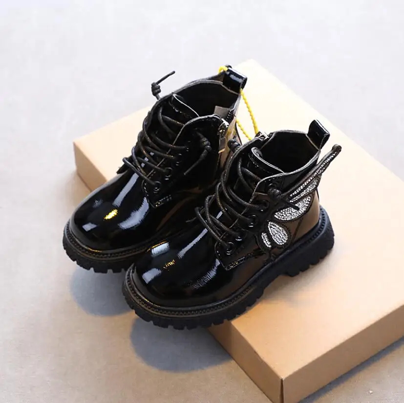 

2021 Autumn Children Boots For Girls Angle Wings Shoes New Fashion Children Kids Shoes Waterproof Bright Diamond Children Boots