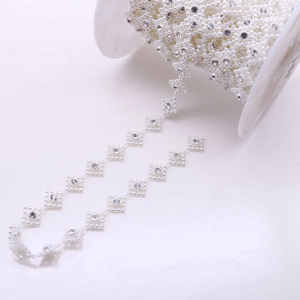 New 9mm wide white 1YD Pearl flower rhinestone chain trim clothing applique sewing diy SZ015 | Дом и сад