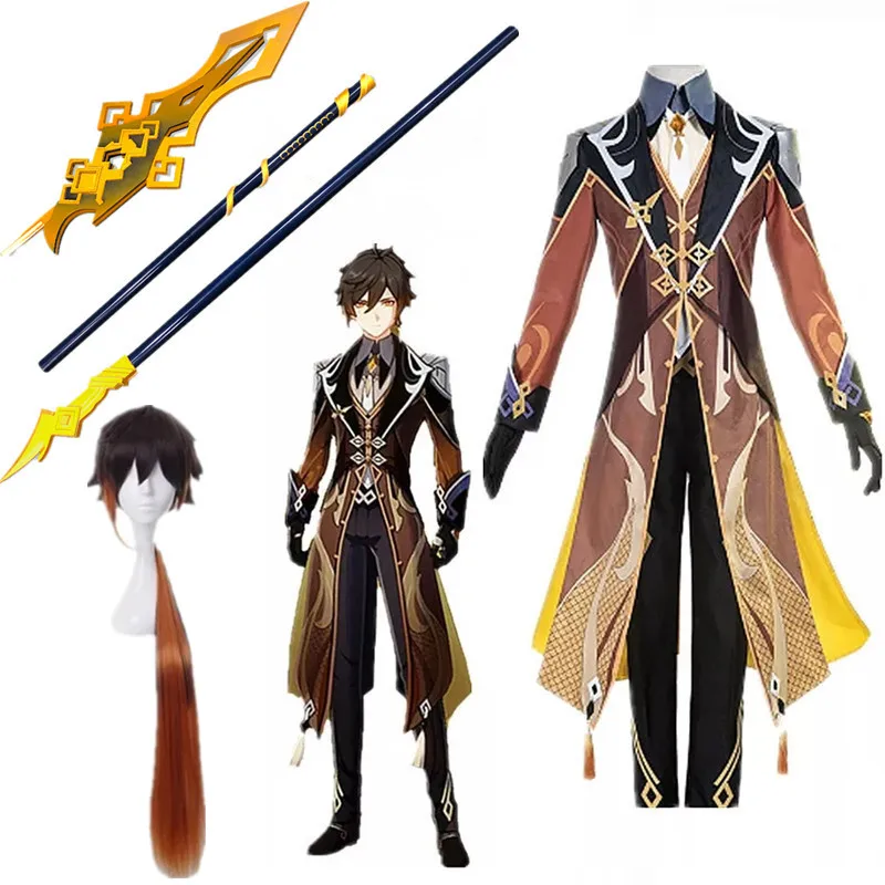 

Комплект костюмов для косплея Genshin Impact Zhong Li Zhongli, пальто, обувь, серьги, парик, косплей, аниме-игры, костюмы на Хэллоуин для мужчин и женщин