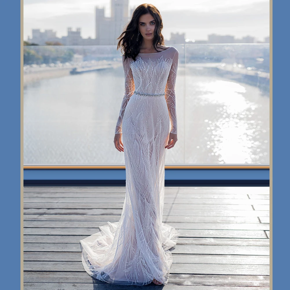 

Scoop Neckline Mermaid Wedding Dresses 2021 Long Sleeve Dress robes de mariage