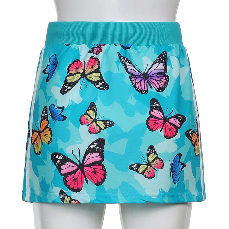 

Tie Dye Print Butterfly Skirt Set for Women Long Sleeve Crop Top Hoodies and Drawstring Mini Skirt Two Piece Going Out Outifts