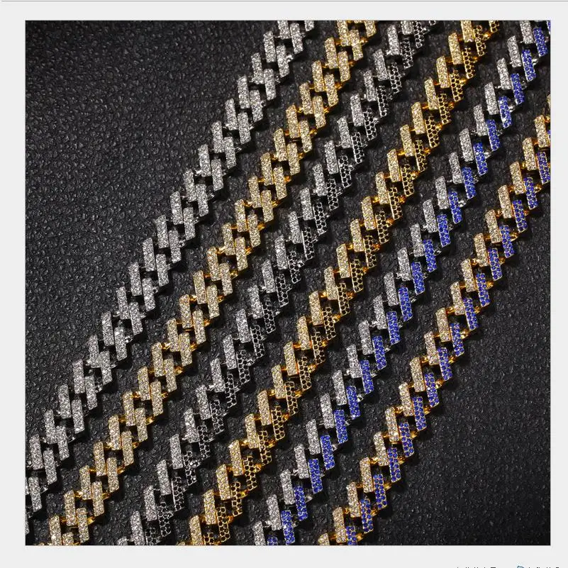 Лидер продаж кубинская цепь в стиле хип-хоп 15 мм золотая полоса с фианитом