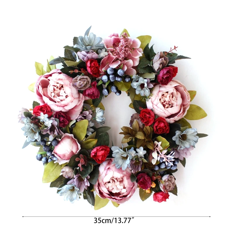 

14 Artificial Peonies Berries Wreath Door Wreath - Handcrafted Wreath for Front Door Outdoor Home Party Wedding Decor