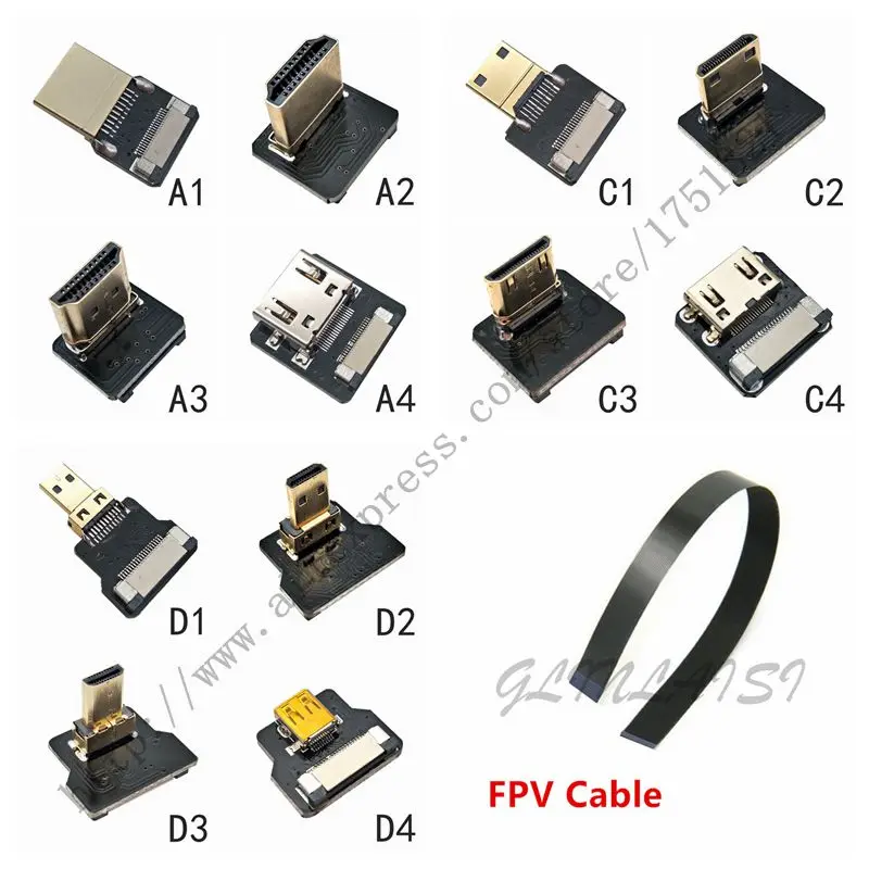 FPV Micro Mini HDMI совместимый адаптер 90 градусов 5 см 80 FPC плоский кабель HDTV шаг 20