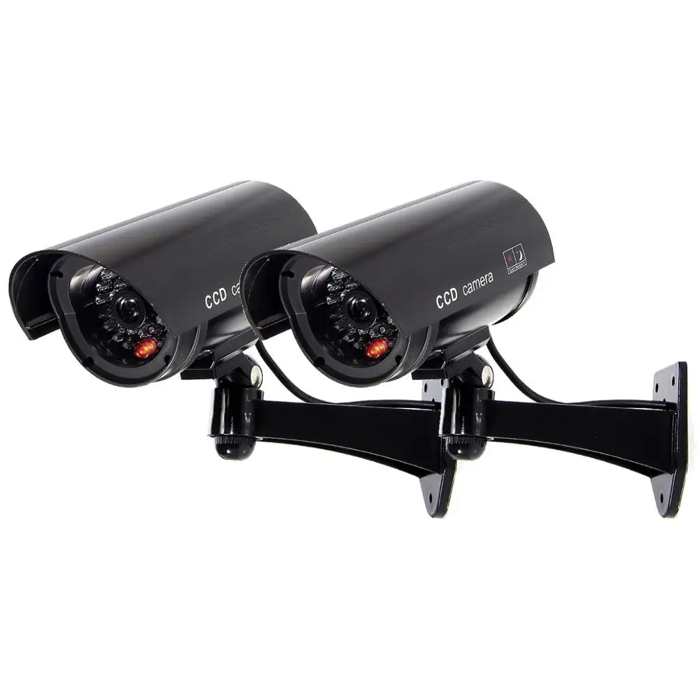 2PCS Black Пустышка камеры водонепроницаемый открытый безопасности видеонаблюдения Манекен камеры пуля с светодиодный светильник - Цвет: 2PCS Black