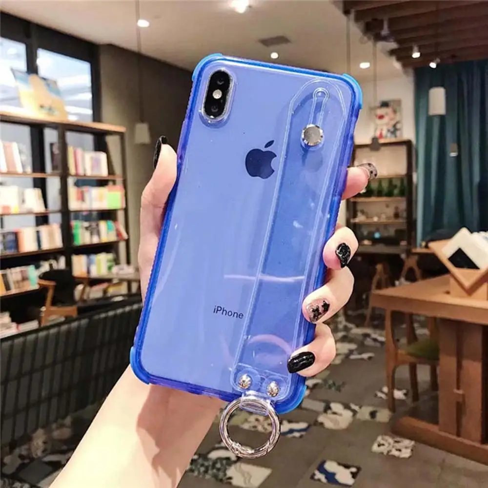 Роскошный lovecom Блестящий прозрачный браслет для ремня чехол для iPhone 11 Pro Max XR XS Max 6, 6 S, 7, 8plus X мягкий чехол-накладка для телефона - Цвет: Blue