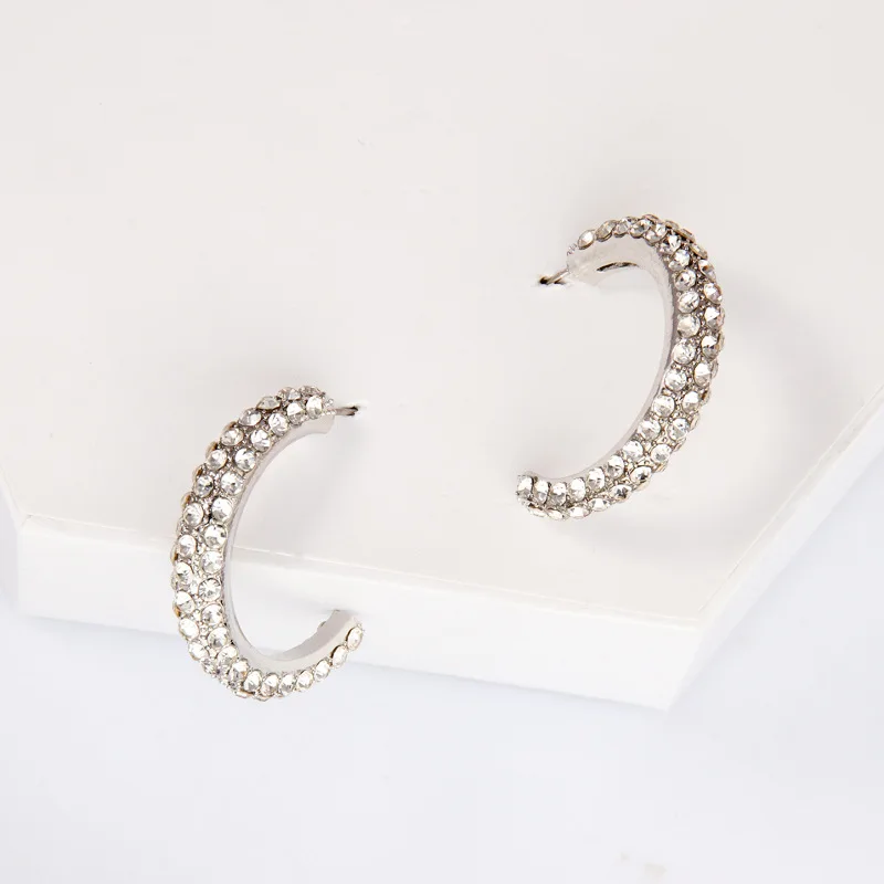 

European and American fashion personality exaggerated big C earrings colorful alloy diamond earrings