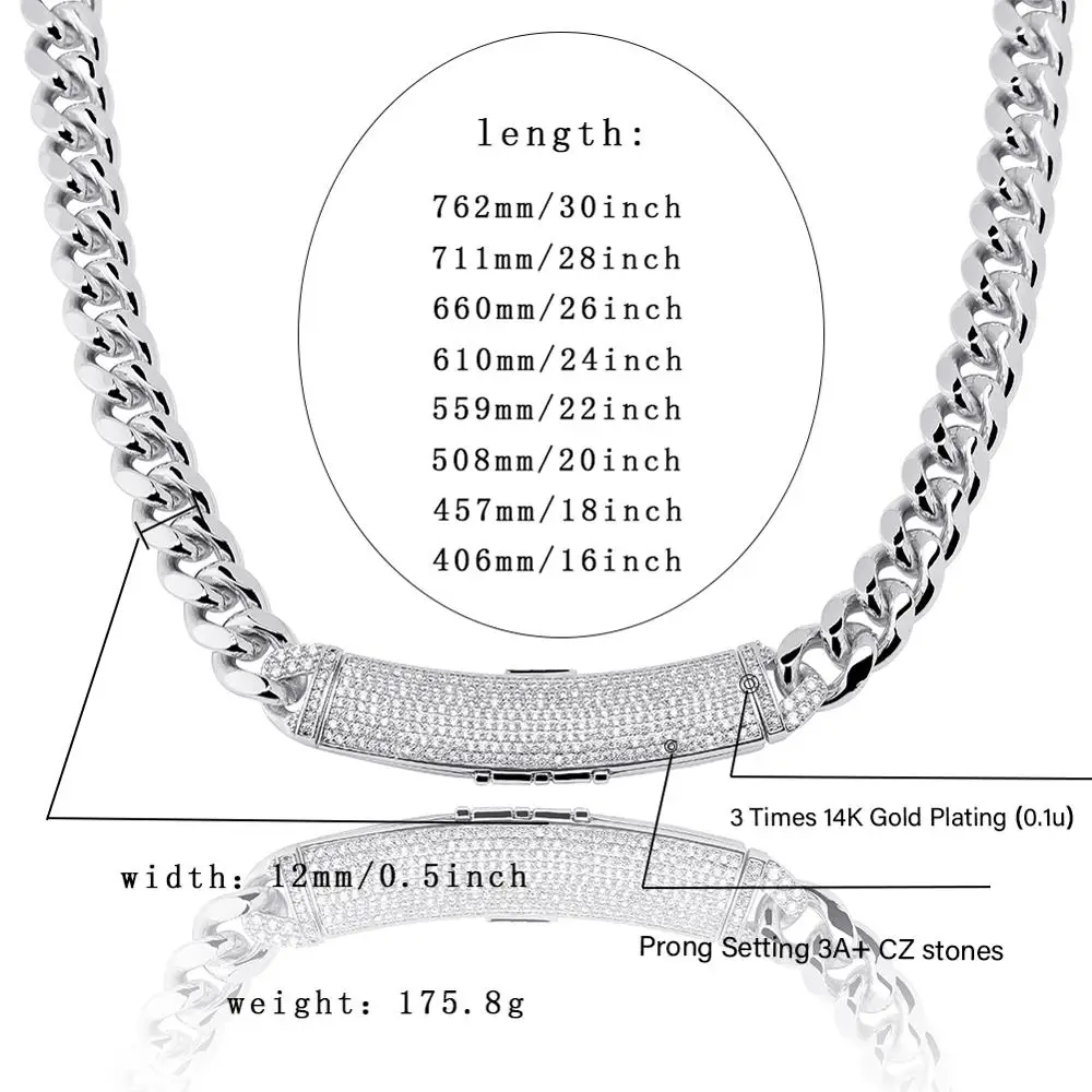 GUCY 12 мм Ширина новейшая застежка Micro Pave Iced CZ кубинские Соединенные ожерелья цепи роскошные шикарные ювелирные изделия модные хип-хоп для мужчин