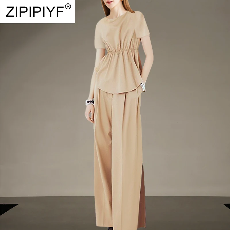 

Two Piece Set Loose Bat Sleeve Sling Tops Ladies Wide Leg Pants Suits Vintage Solid Outfits 2021 E38