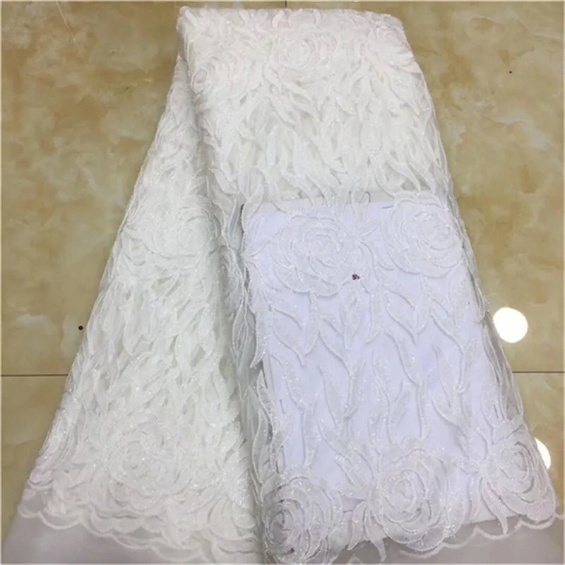 Белый Тюль с блестками ткань 2019 высокого качества африканская Сетка Свадебное