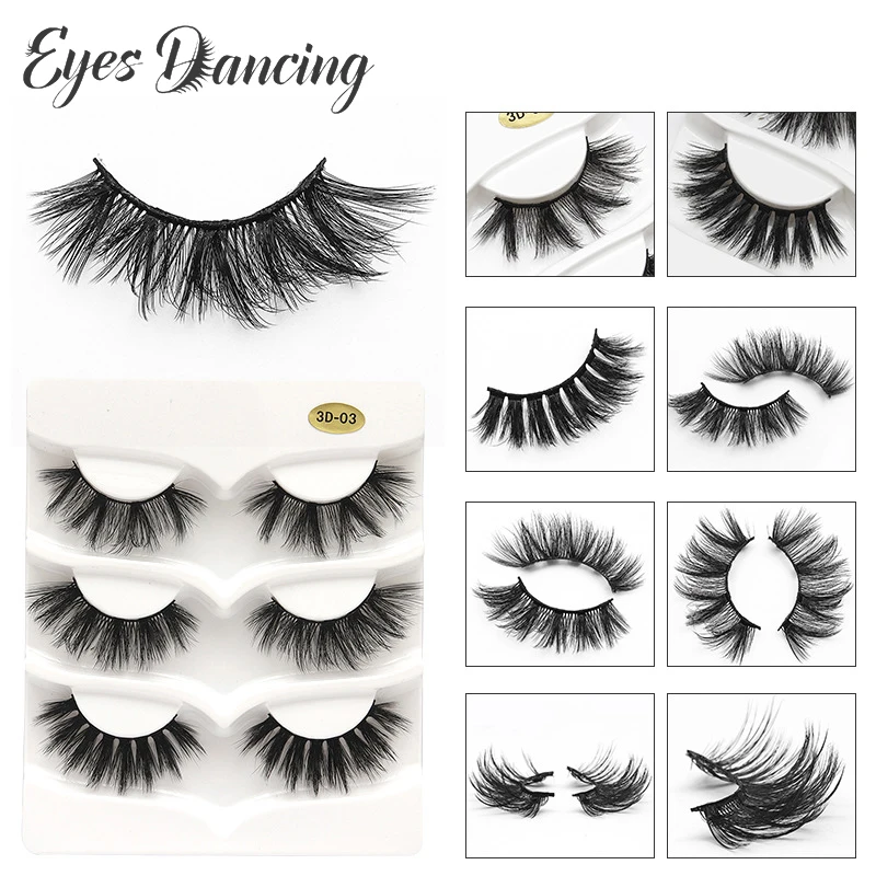 eyes dancing 3 Pairs/Set 3D Faux Mink Lashes Cross Natural Long False Eyelashes Hand made Makeup Eye Lash Extension Tools | Красота и