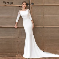 verngo mermaid satin wedding dress 2021 elegant 23 sleeves bride gowns simple sweep train long wedding party dress custom