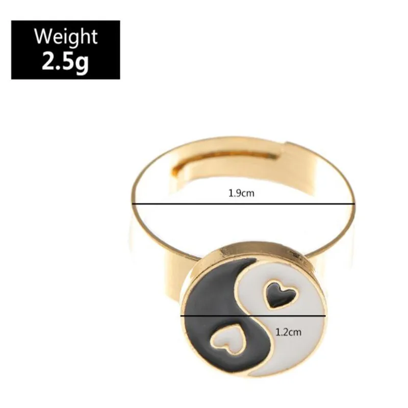 

China Style Tai Chi Multi-color Resin Heart Ring for Women Gold Resizable Open Ring Party Trend Female Jewelry Accessories