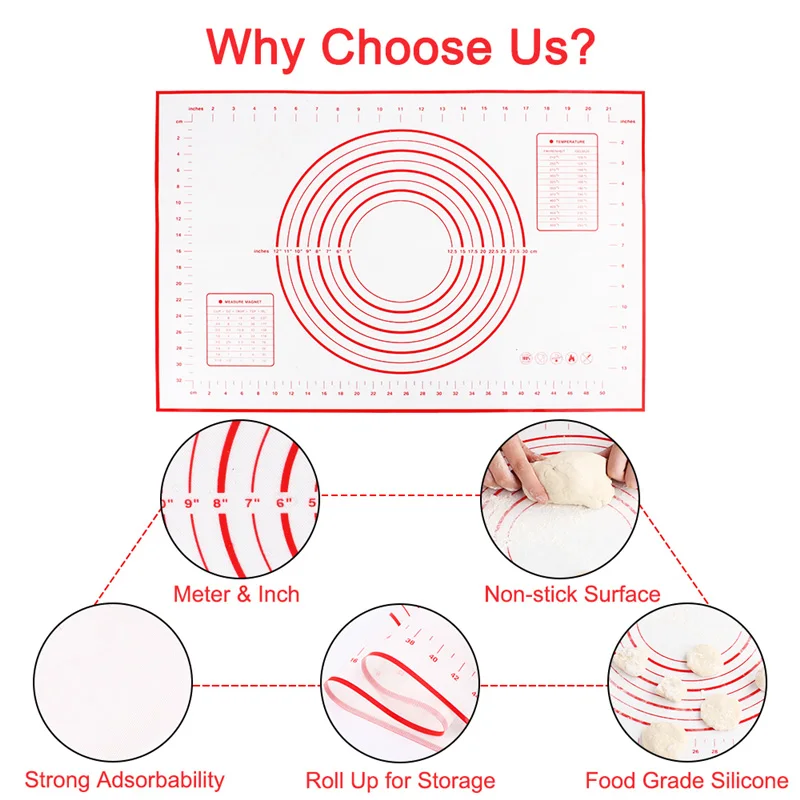 Kitchen Tools Silicone Baking Sheet Pad Rolling Dough Pastry Cakes Bakeware Liner Mat Oven Pasta Pizza Cooking Accessories | Дом и сад