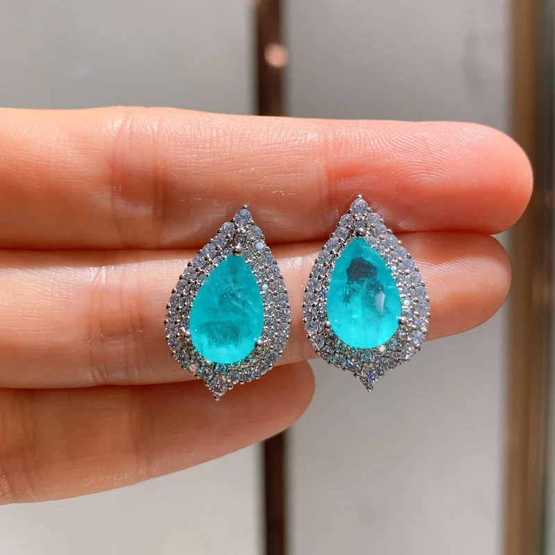 FFGems Paraiba Турмалин изумруд драгоценный камень капля воды серебро Золотой Цвет