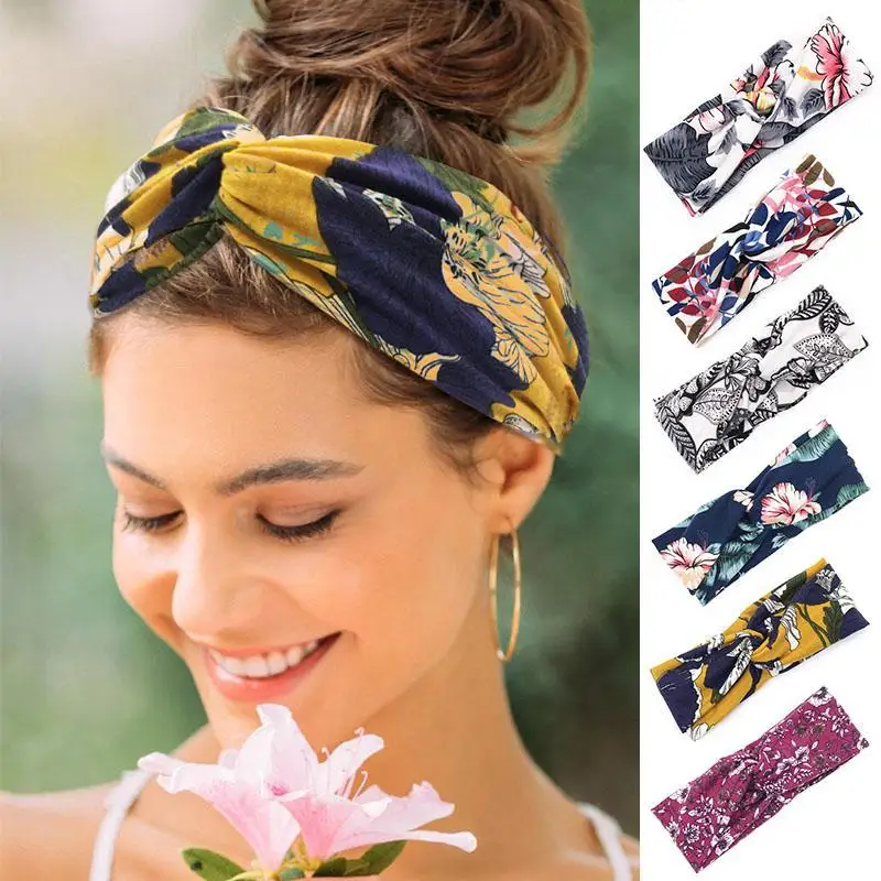 

Oaoleer European And American Floral Cross Hairband Knot Elastic Hairband Girls Hair Accessories Hair Band Knotted Headwear