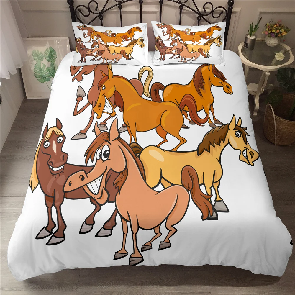

Horse Cartoon Bedding Set Queen 3D Cute Printed Duvet Cover Bedclothes 2/3pcs Home Textiles Luxury High Quality Bedspread