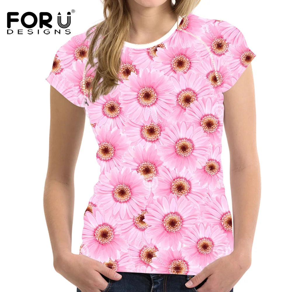 FORUDESIGNS футболка с цветочным рисунком, 3D Рисунок маслом, футболки для женщин, футболки для девочек, эластичные дышащие футболки, повседневная футболка женска - Цвет: Y0967BV